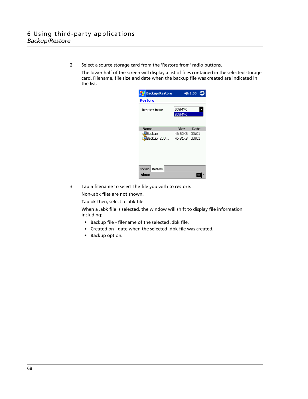 Acer N10 manual Using third -party applications Backup/Restore 