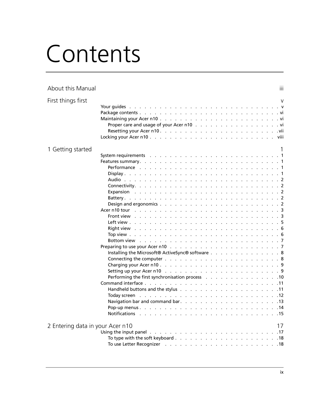 Acer N10 manual Contents 