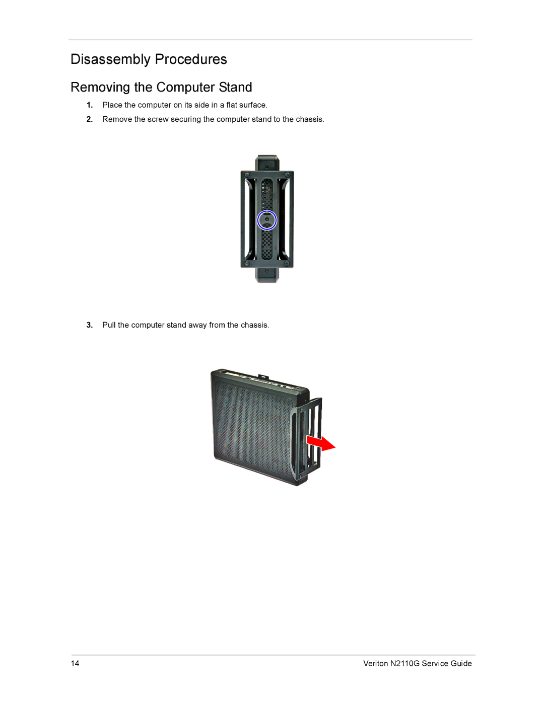 Acer N2110G manual Disassembly Procedures, Removing the Computer Stand 