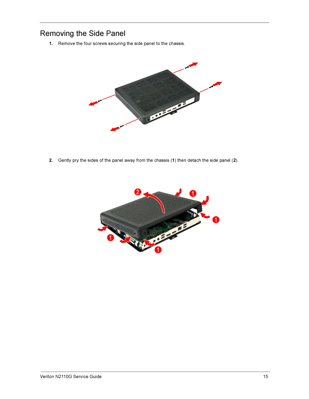 Acer N2110G manual Removing the Side Panel 