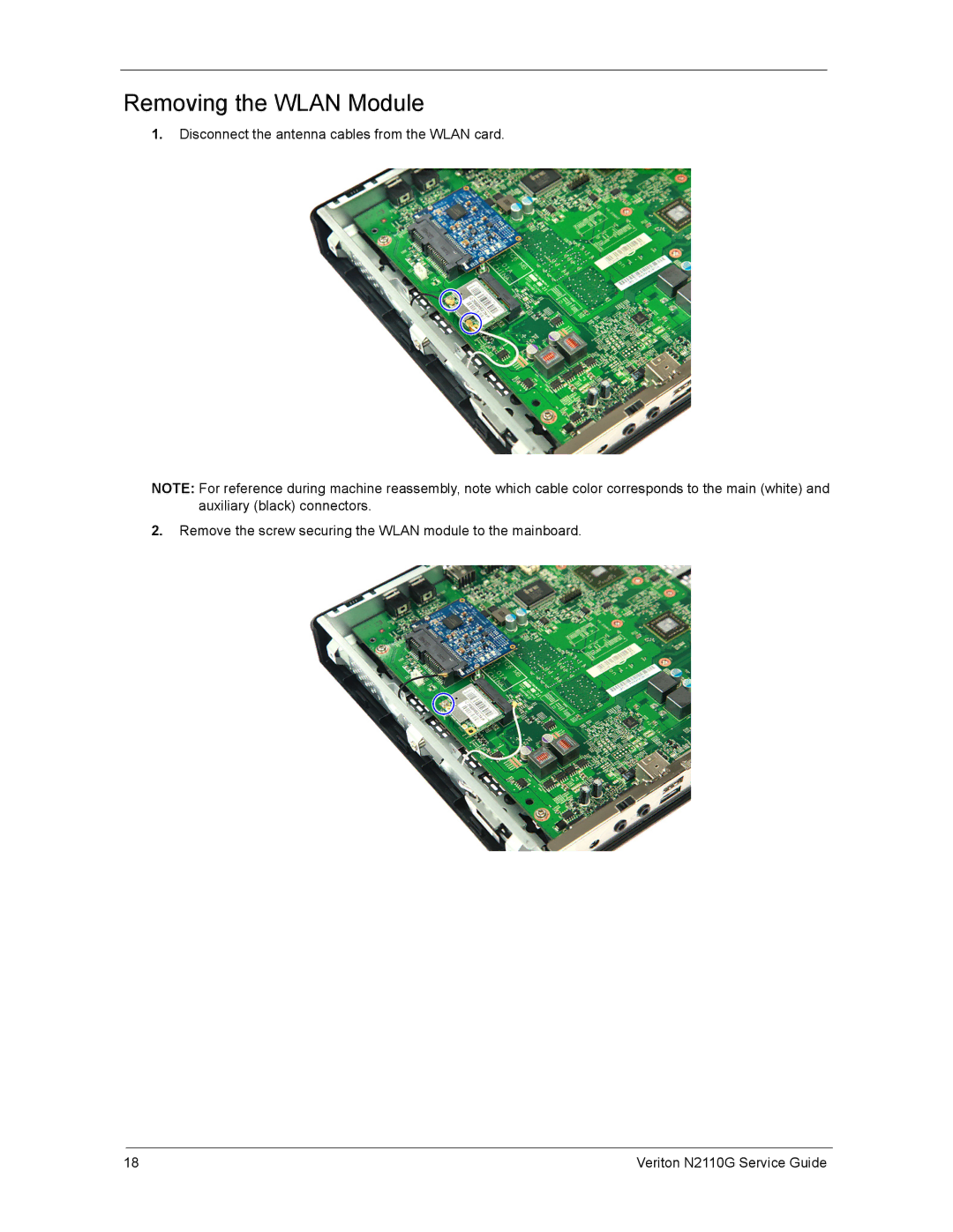 Acer N2110G manual Removing the Wlan Module 