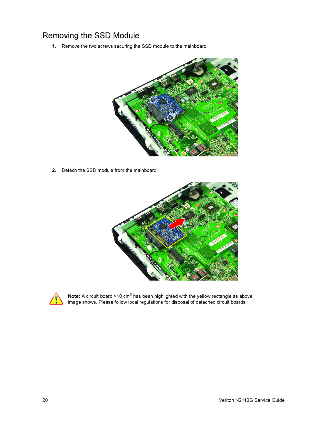 Acer N2110G manual Removing the SSD Module 