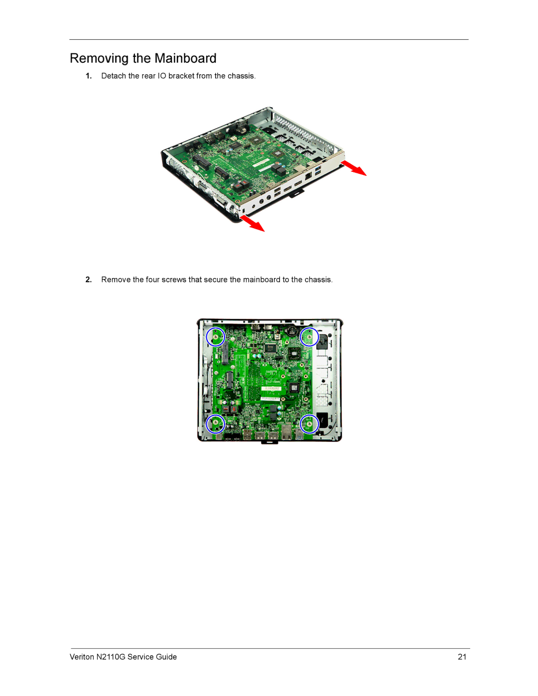 Acer N2110G manual Removing the Mainboard 