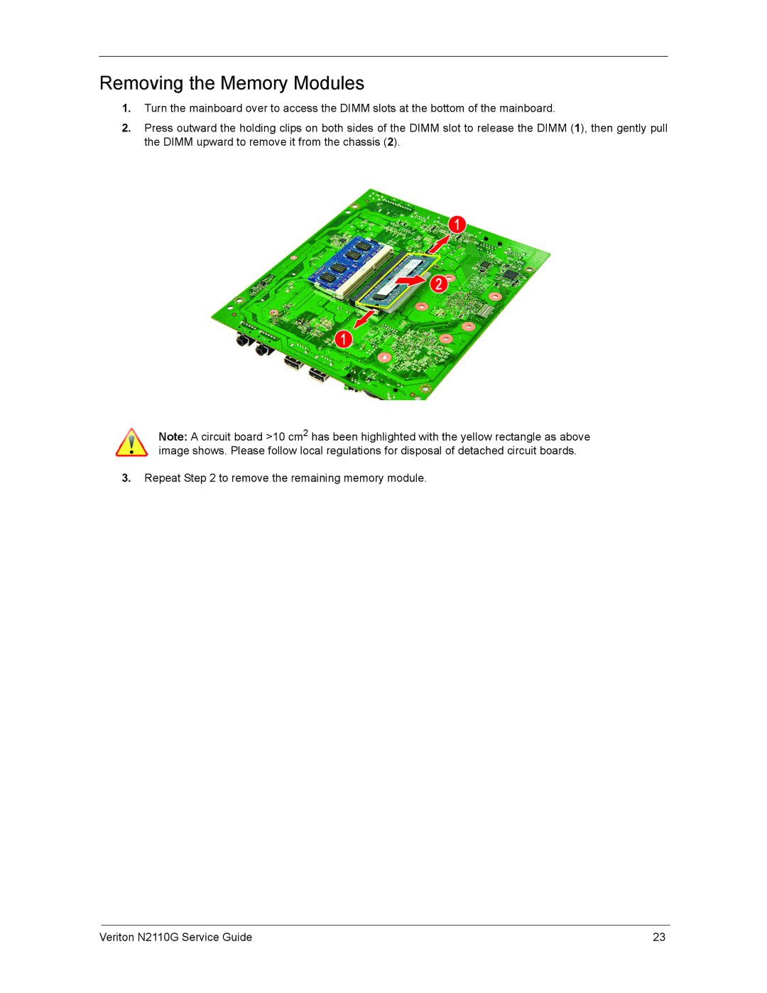 Acer N2110G manual Removing the Memory Modules 