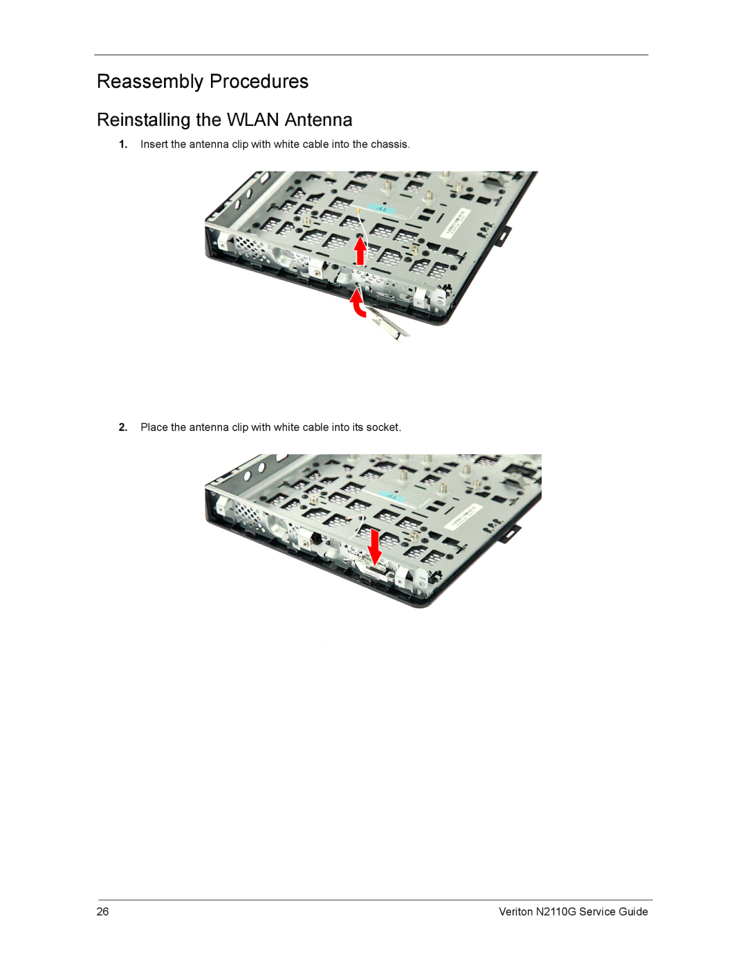 Acer N2110G manual Reassembly Procedures, Reinstalling the Wlan Antenna 