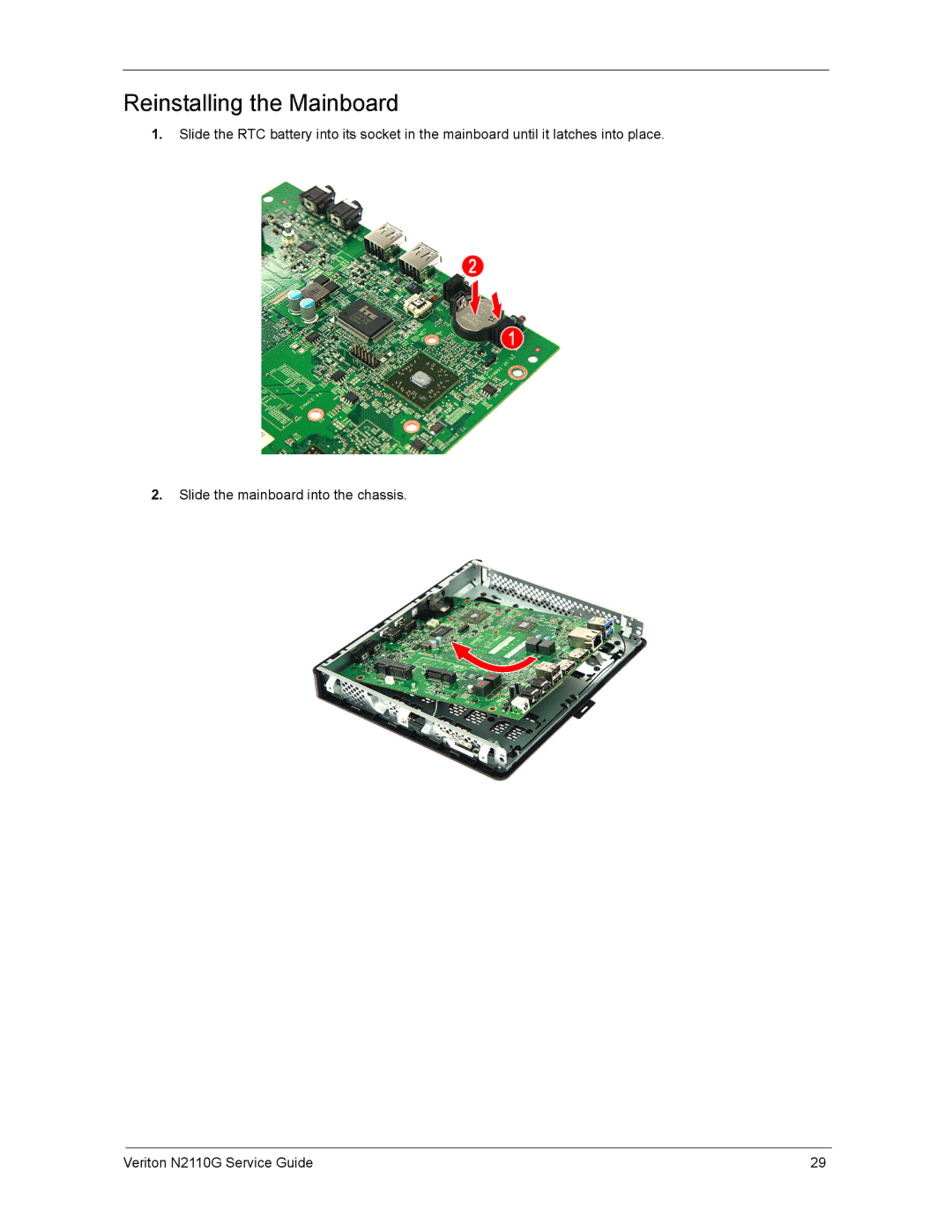 Acer N2110G manual Reinstalling the Mainboard 