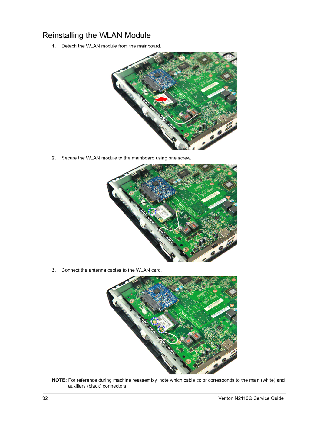 Acer N2110G manual Reinstalling the Wlan Module 