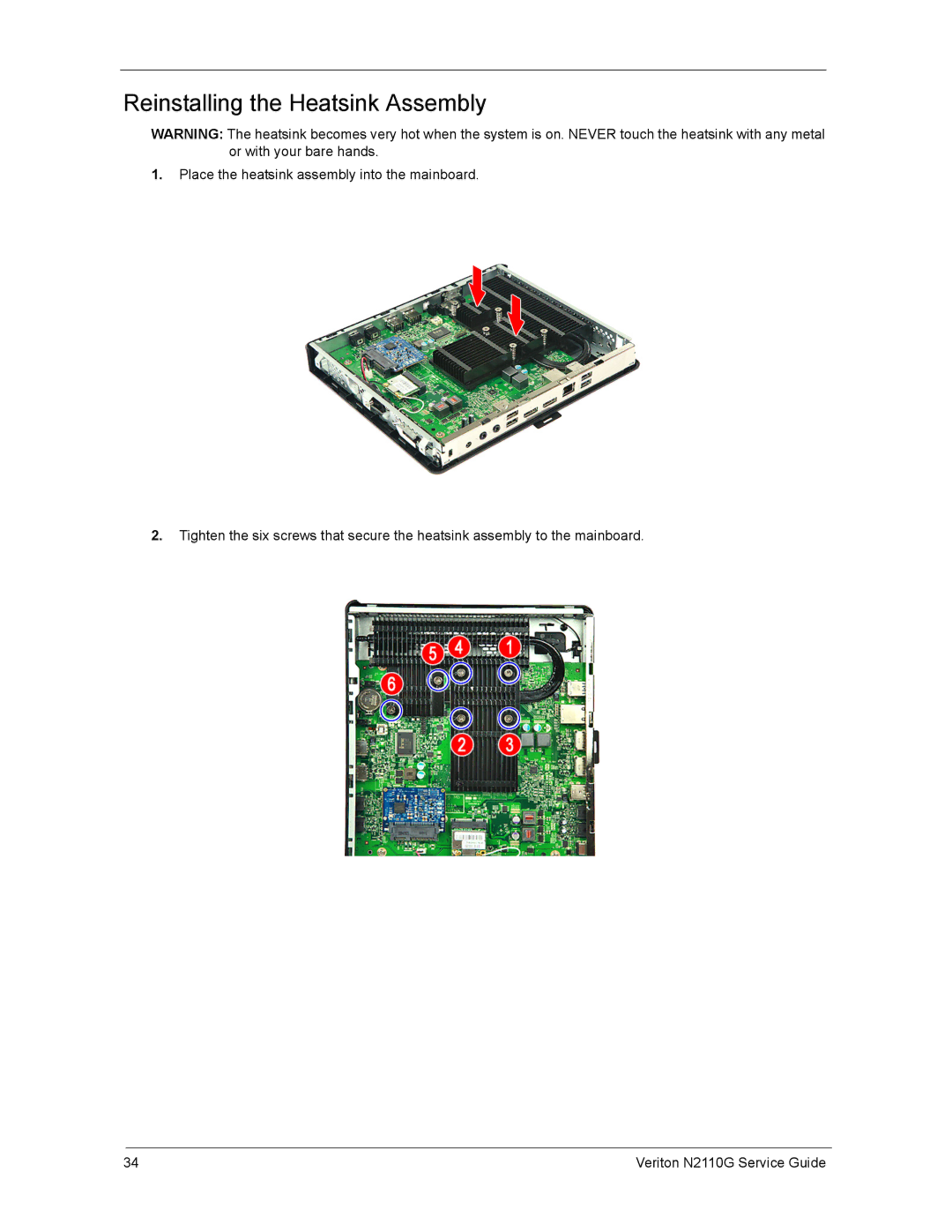 Acer N2110G manual Reinstalling the Heatsink Assembly 