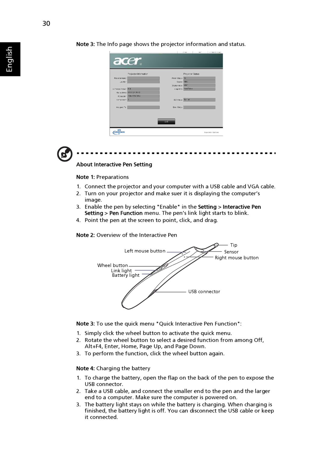 Acer N243, T111B, S5201M, PN-SX12, PS-X11M manual About Interactive Pen Setting 