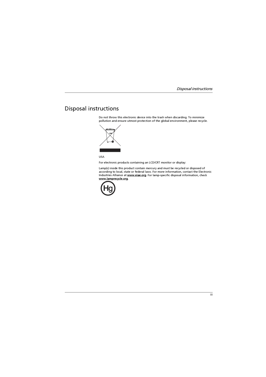 Acer n300 manual Disposal instructions 