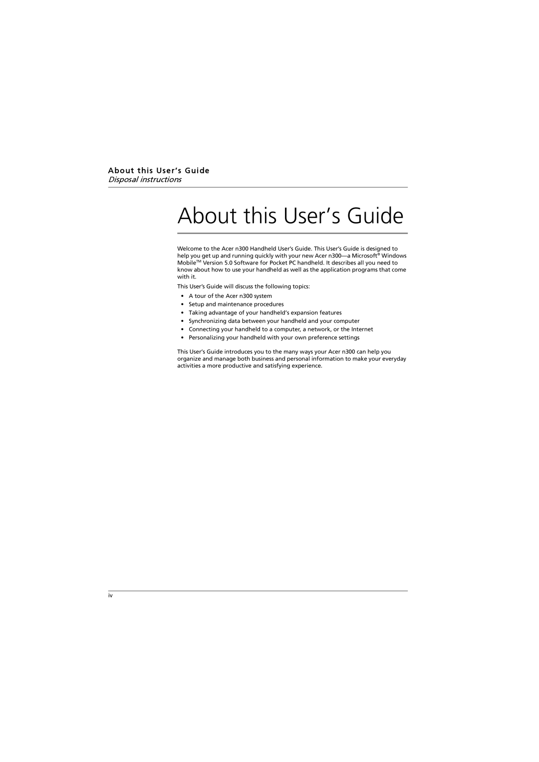 Acer n300 manual About this User’s Guide 