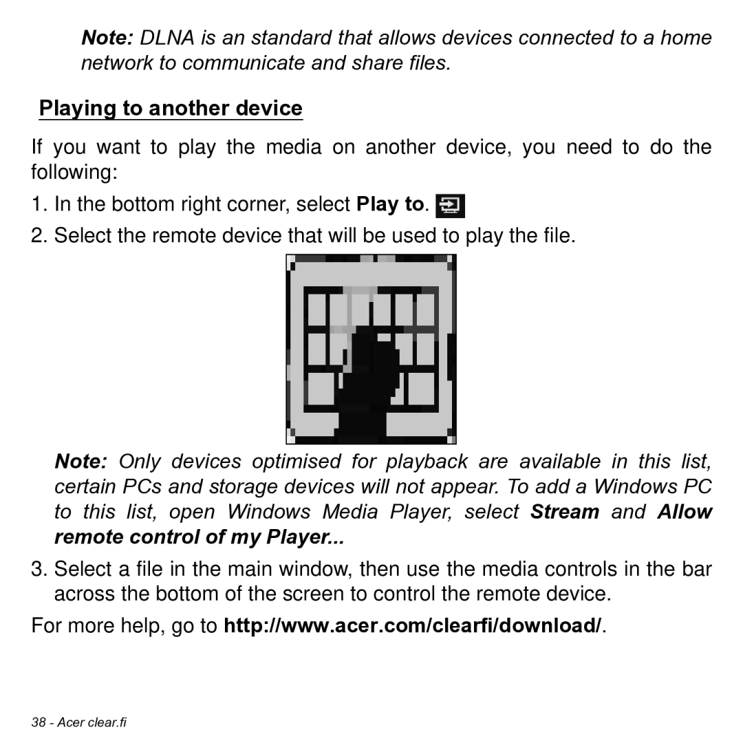 Acer NT.L0KAA.001 user manual Playing to another device 