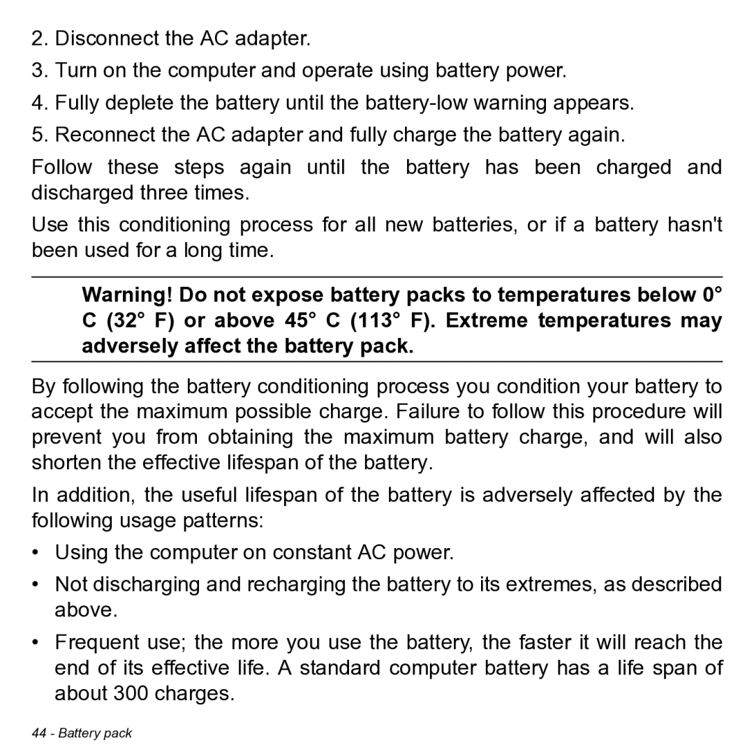 Acer NT.L0KAA.001 user manual Battery pack 