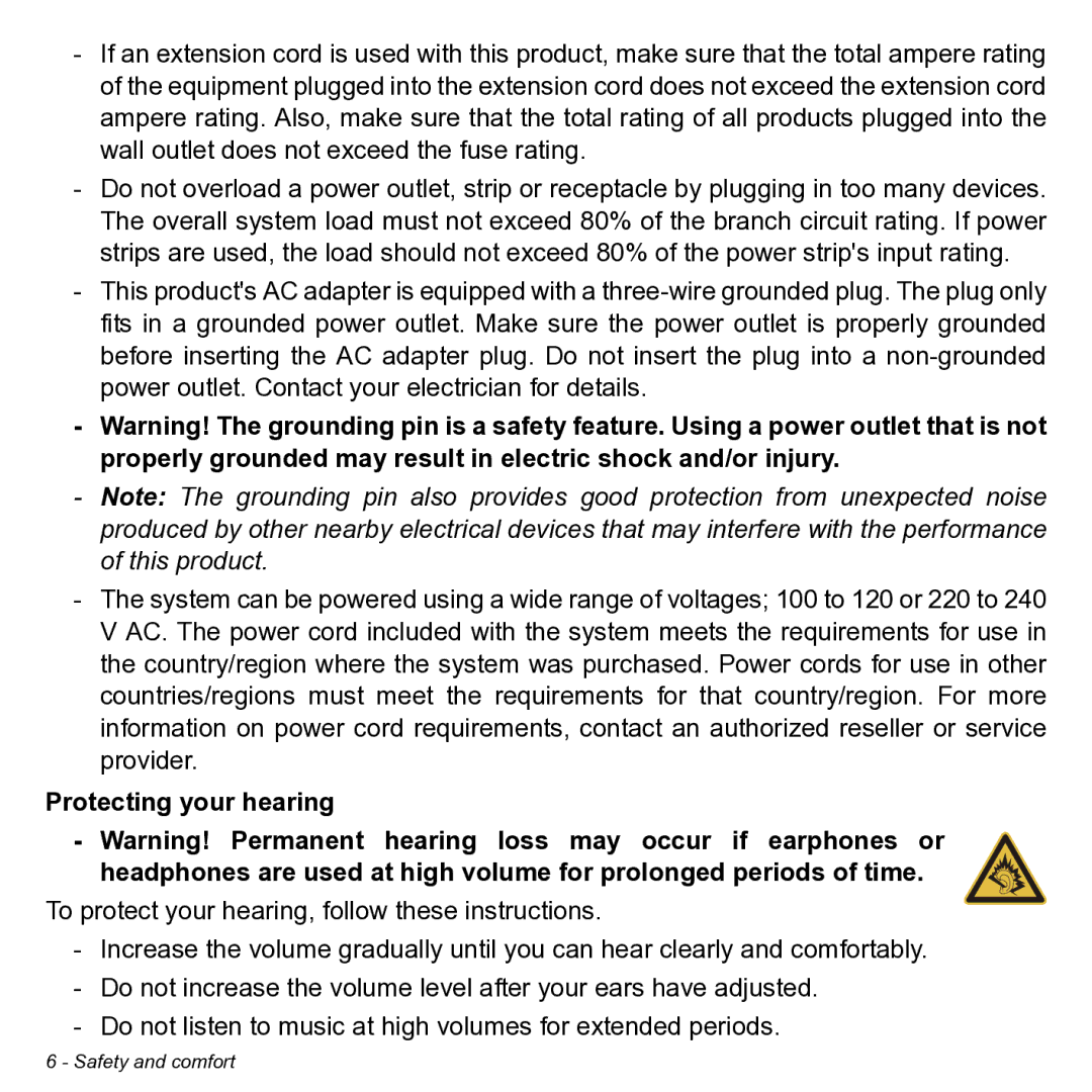 Acer NT.L0KAA.001 user manual Protecting your hearing 