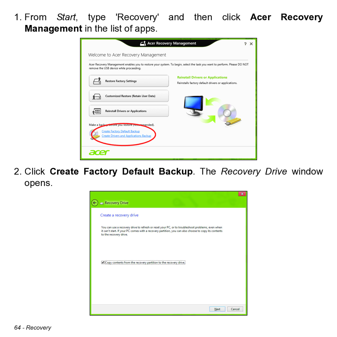 Acer NT.L0KAA.001 user manual Recovery 