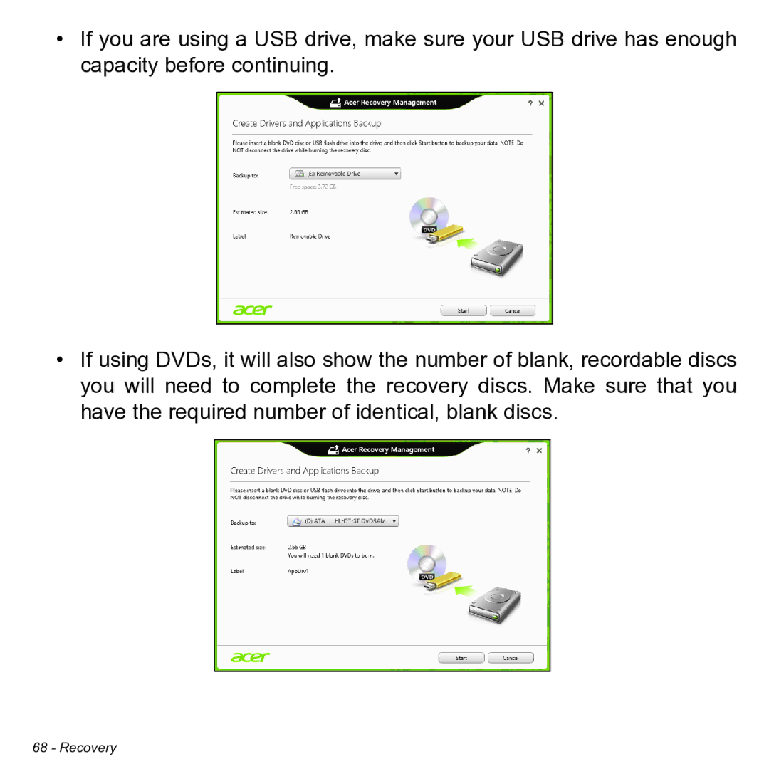 Acer NT.L0KAA.001 user manual Recovery 