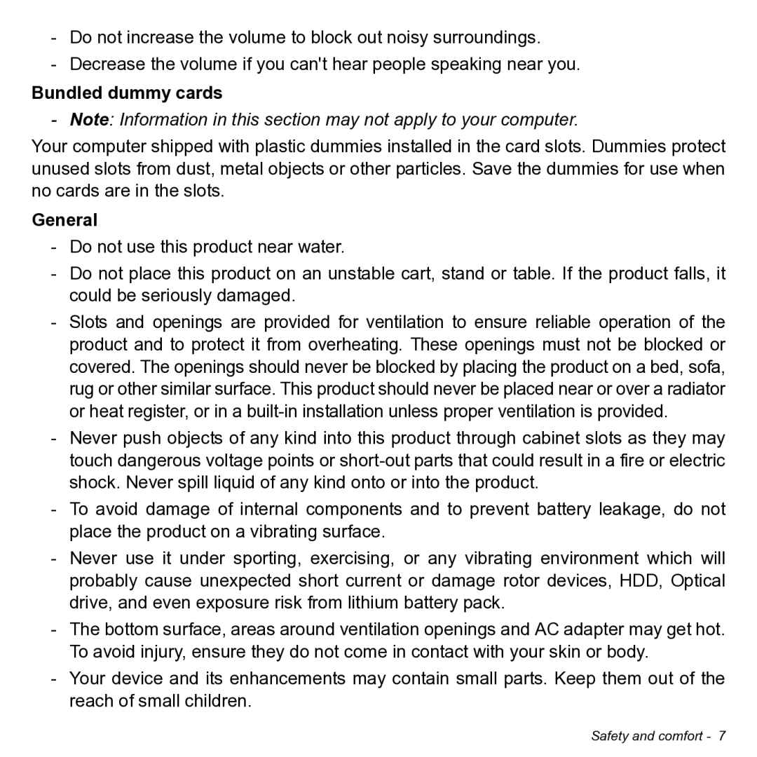 Acer NT.L0KAA.001 user manual Bundled dummy cards, General 