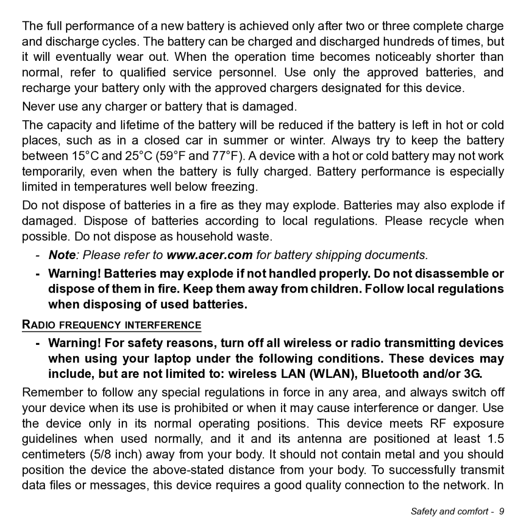 Acer NT.L0KAA.001 user manual Radio Frequency Interference 