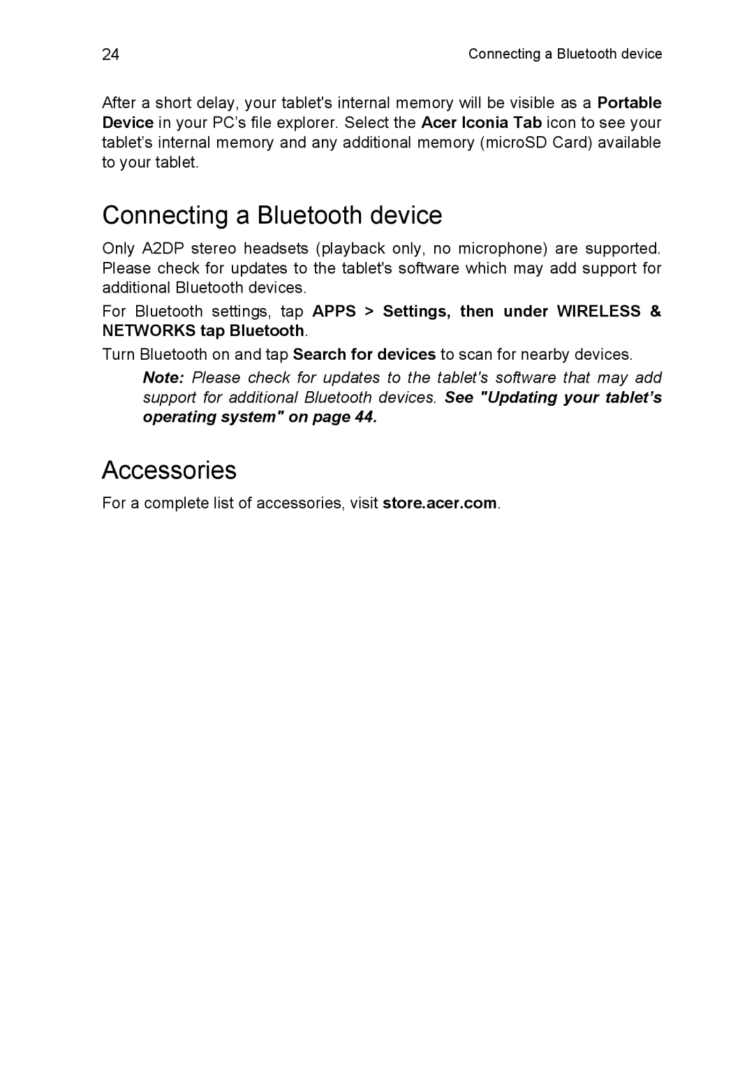 Acer NT.L1CAA.002, A1810L497 manual Connecting a Bluetooth device, Accessories 