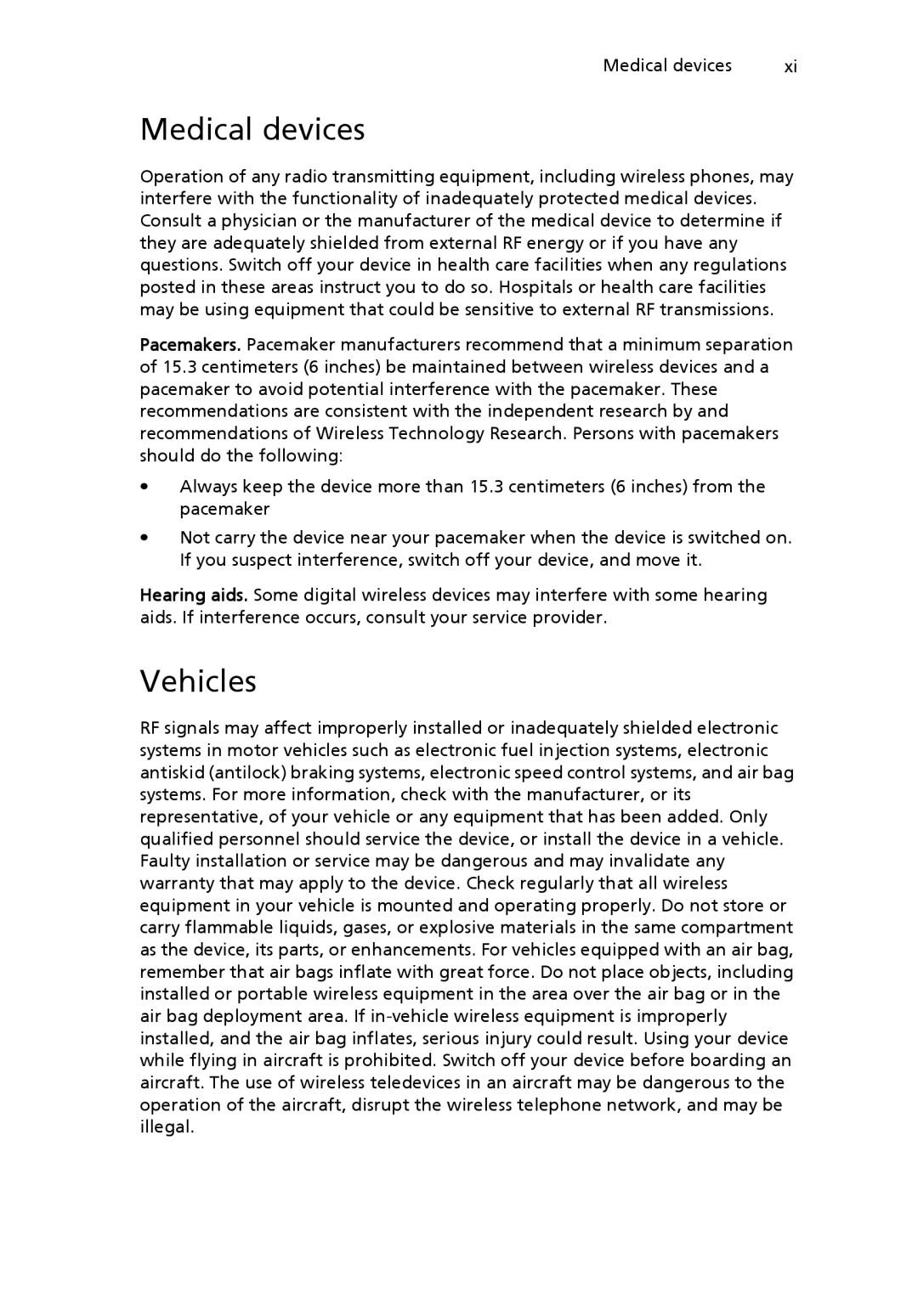 Acer NTL1CAA002 manual Medical devices, Vehicles 