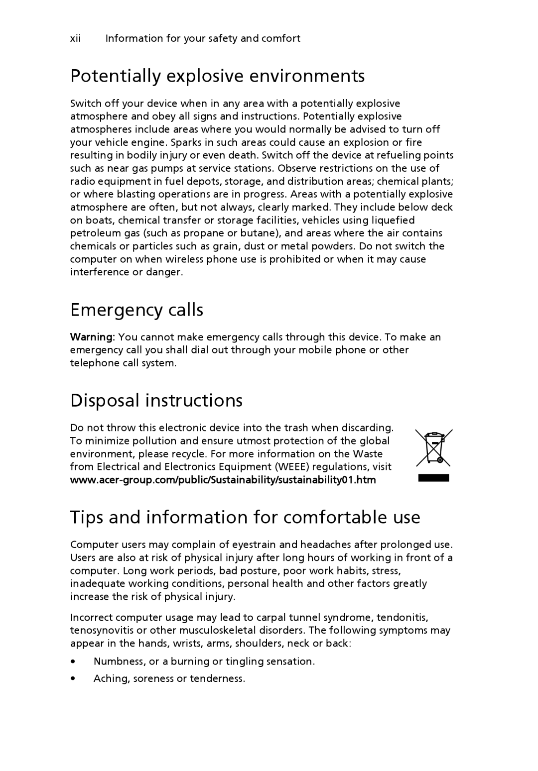 Acer NTL1CAA002 manual Potentially explosive environments 