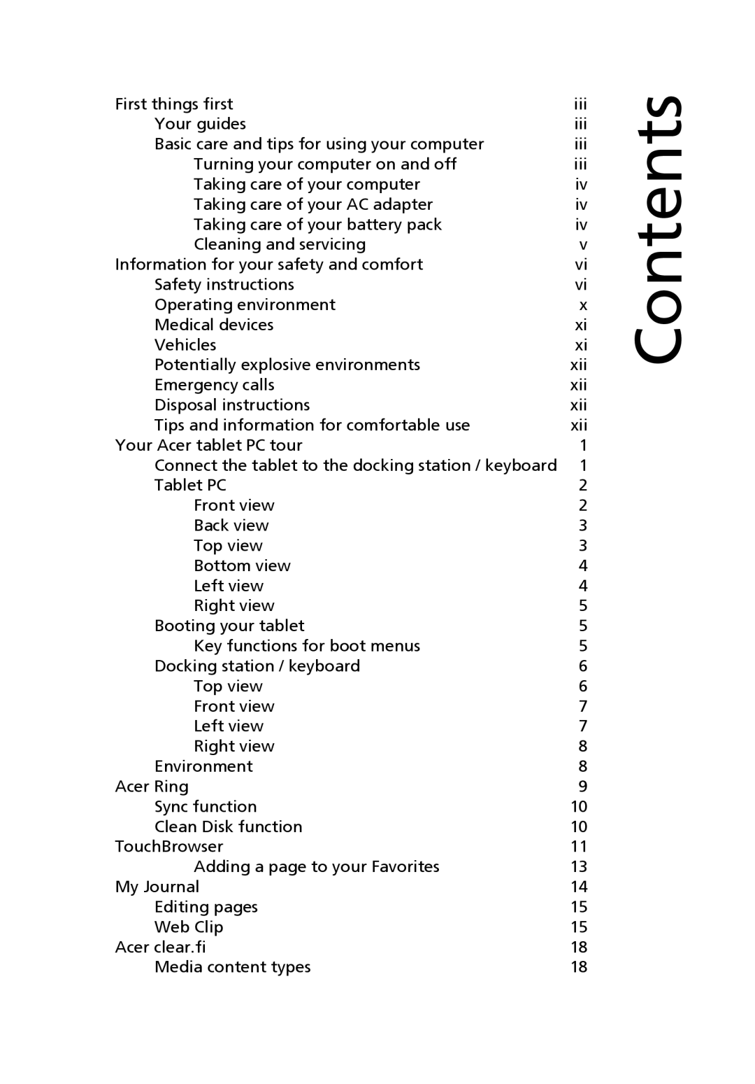 Acer NTL1CAA002 manual Contents 