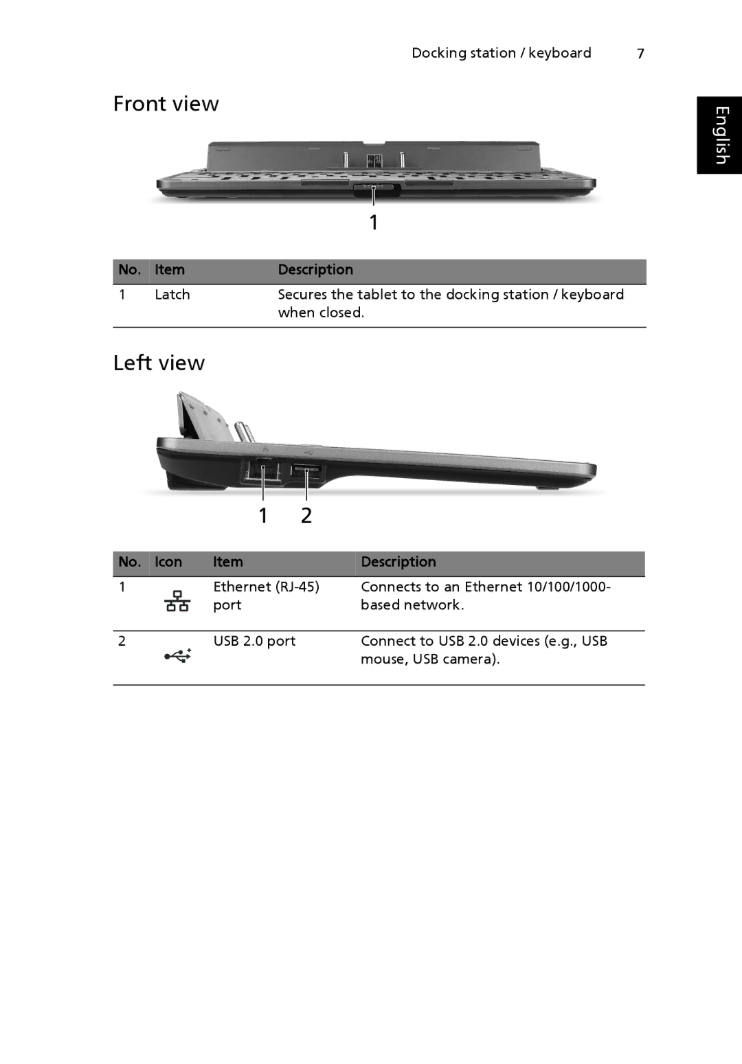 Acer NTL1CAA002 manual Docking station / keyboard 