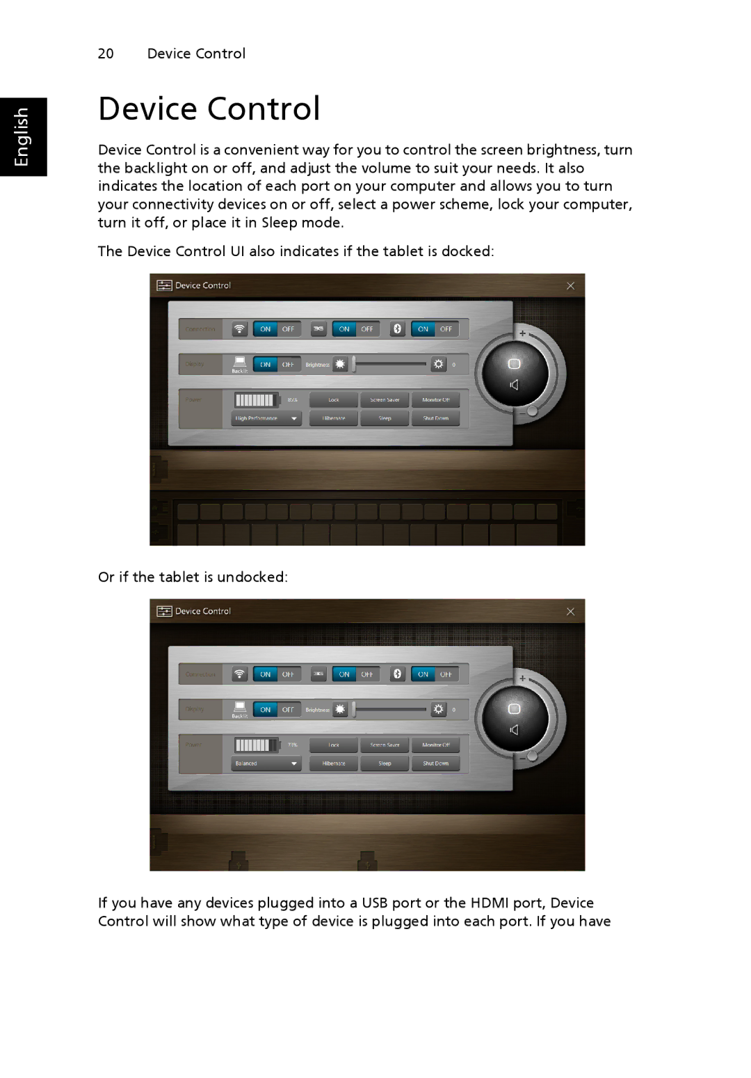 Acer NTL1CAA002 manual Device Control 