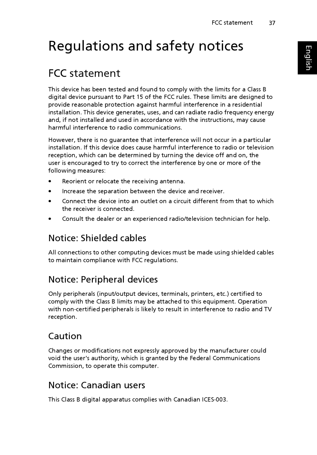 Acer NTL1CAA002 manual Regulations and safety notices, FCC statement 