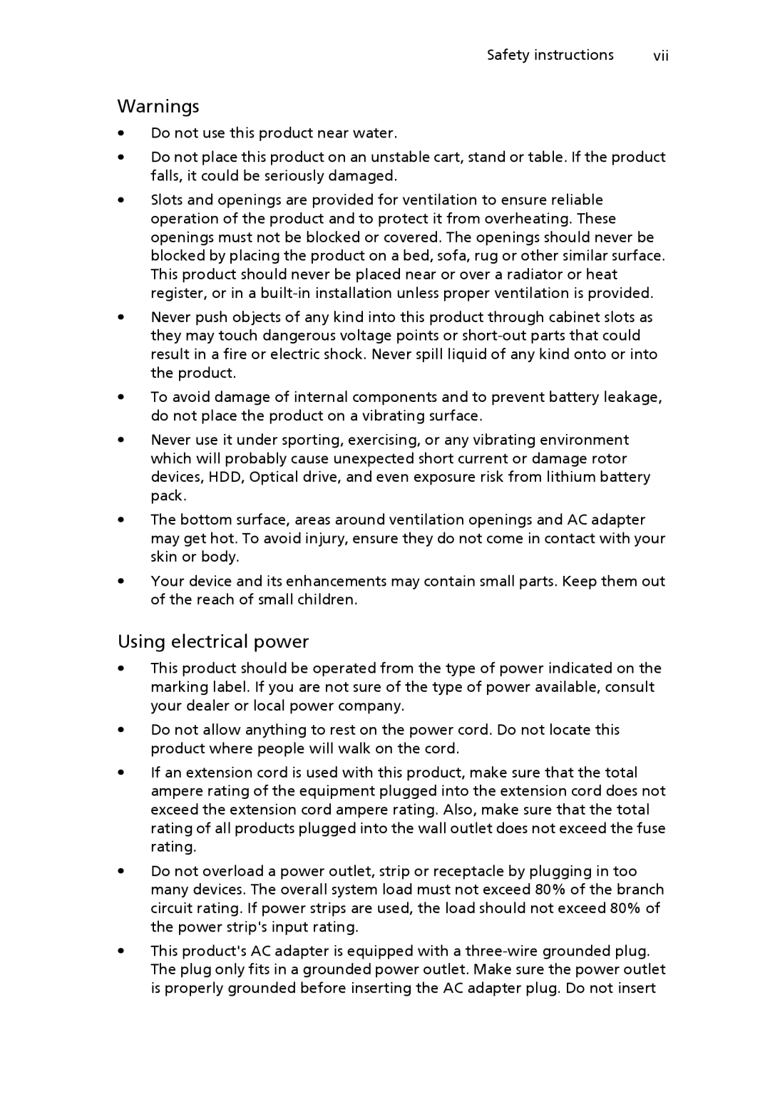 Acer NTL1CAA002 manual Using electrical power 