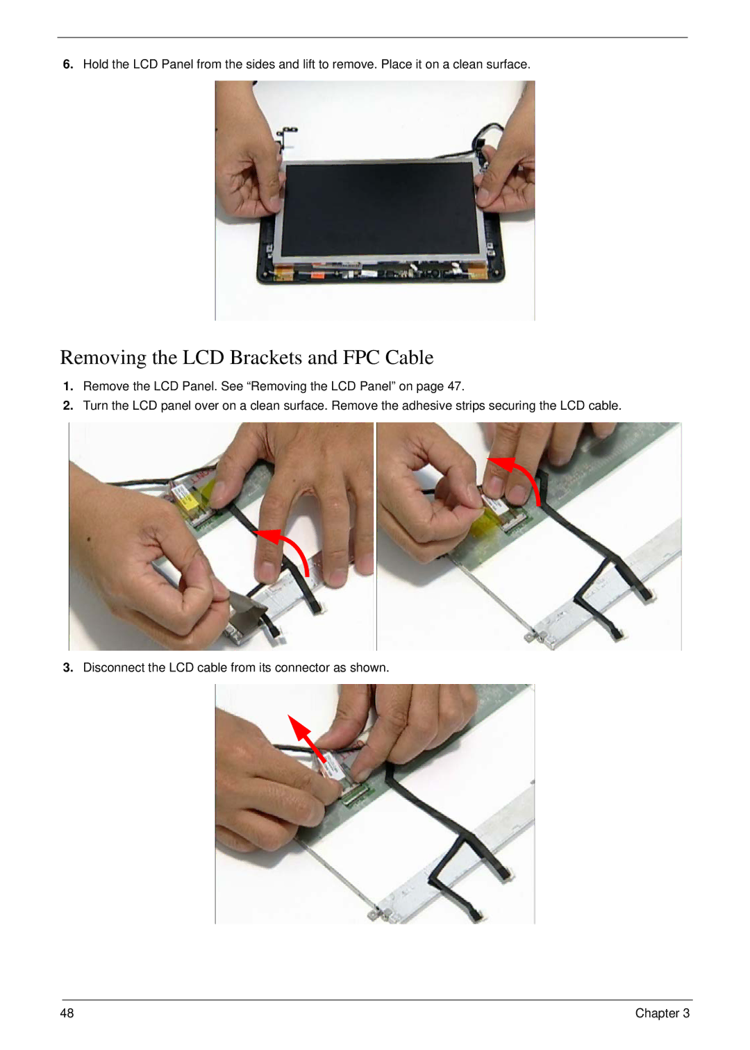 Acer NU.SH3AA.007 manual Removing the LCD Brackets and FPC Cable 