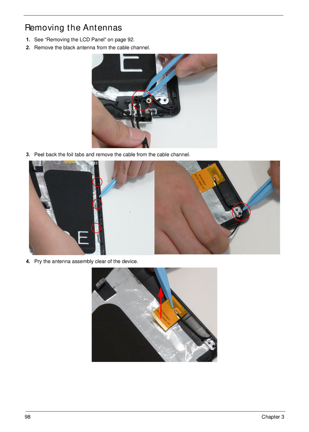 Acer NV59C manual Removing the Antennas 