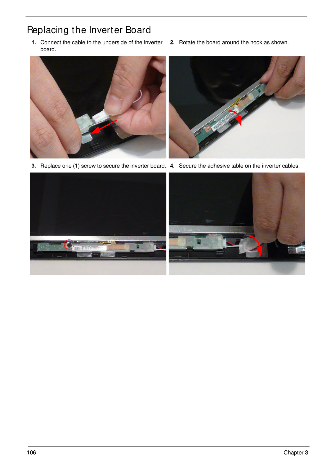 Acer NV59C manual Replacing the Inverter Board 