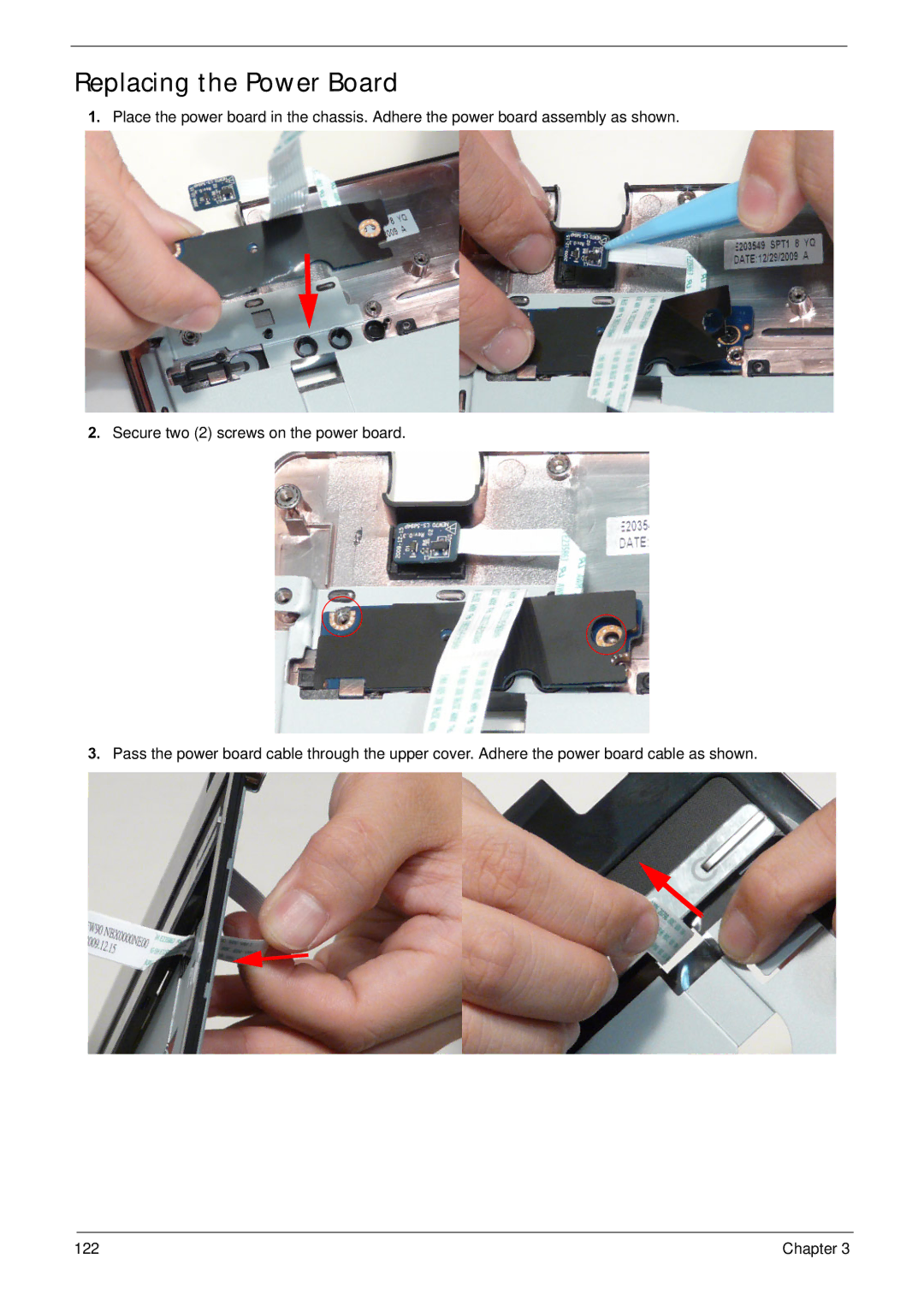 Acer NV59C manual Replacing the Power Board 