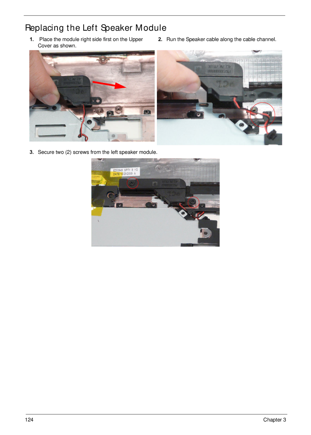 Acer NV59C manual Replacing the Left Speaker Module 