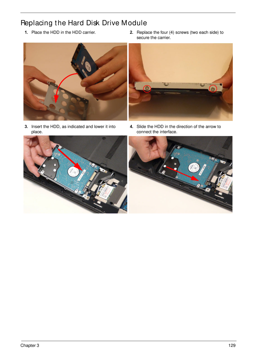 Acer NV59C manual Replacing the Hard Disk Drive Module 