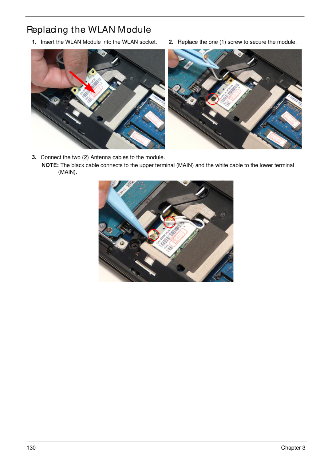 Acer NV59C manual Replacing the Wlan Module 