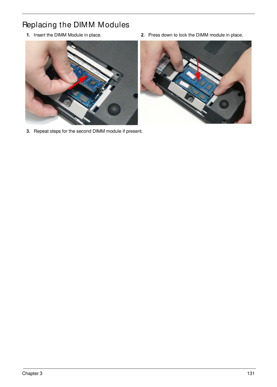 Acer NV59C manual Replacing the Dimm Modules 