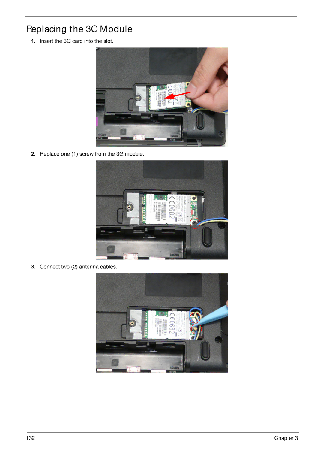 Acer NV59C manual Replacing the 3G Module 