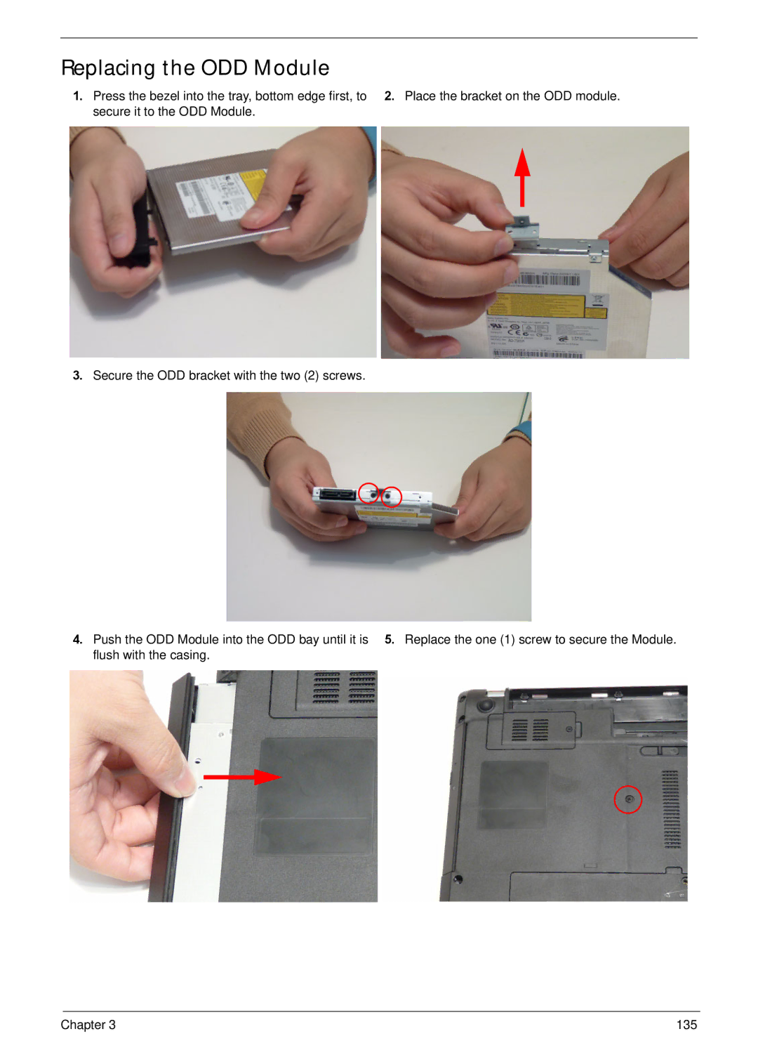 Acer NV59C manual Replacing the ODD Module 