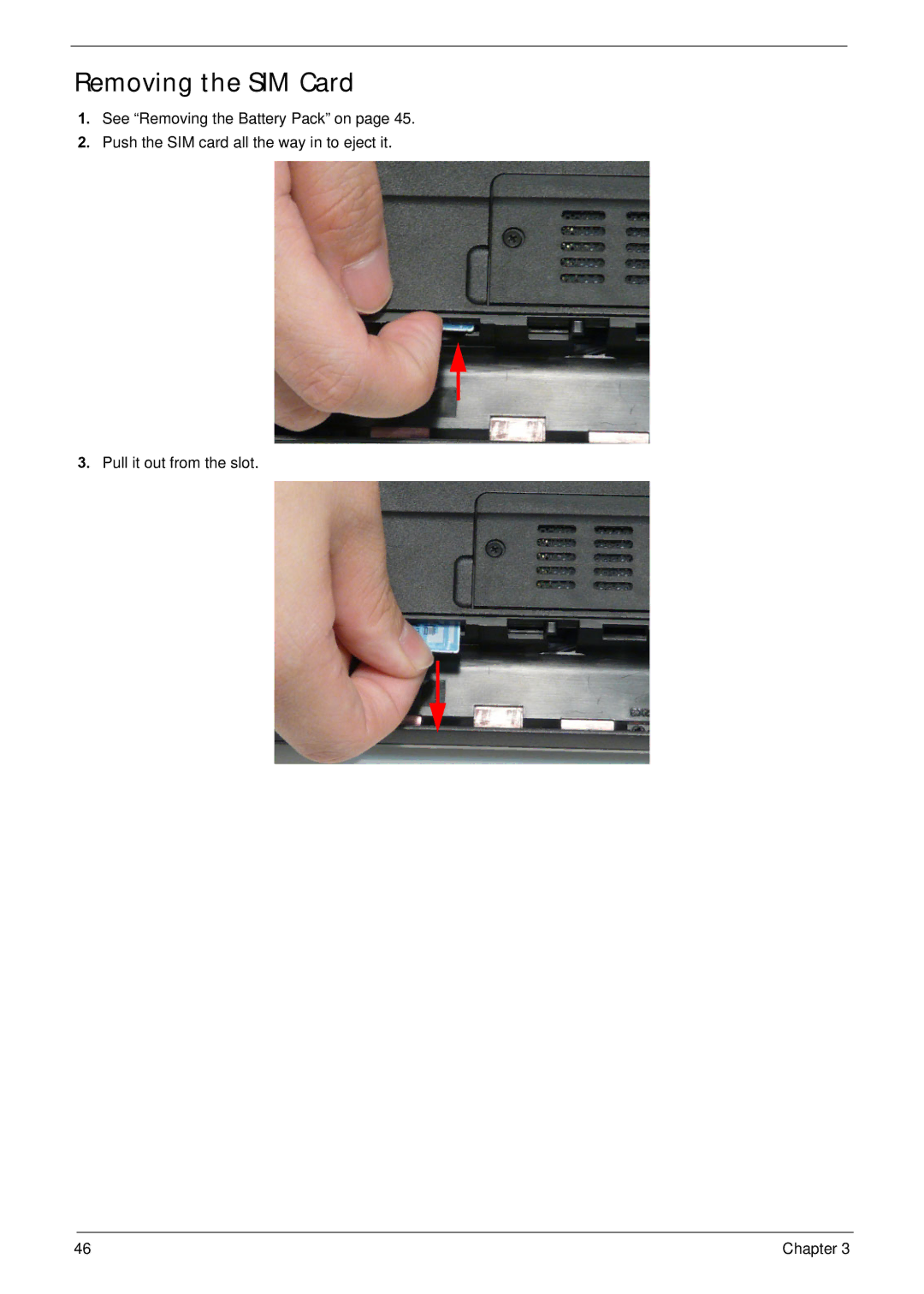 Acer NV59C manual Removing the SIM Card 