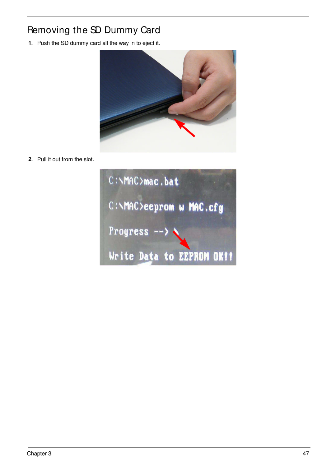 Acer NV59C manual Removing the SD Dummy Card 