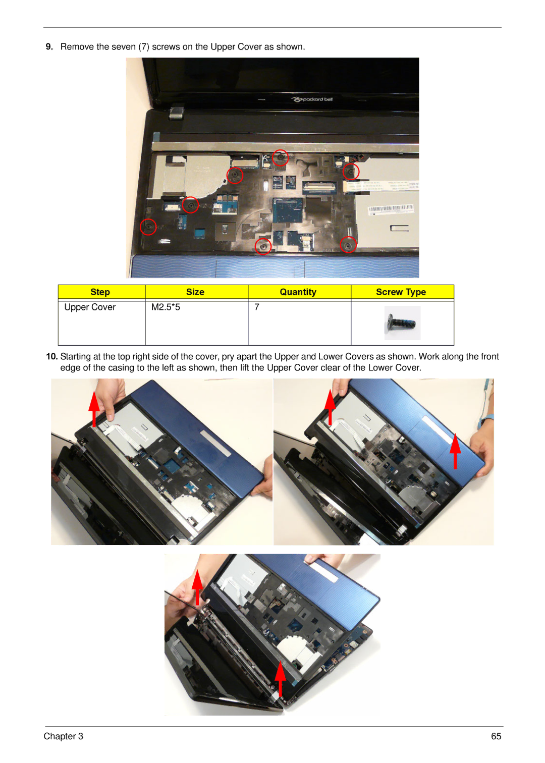 Acer NV59C manual Step Size Quantity Screw Type Upper Cover M2.5*5 