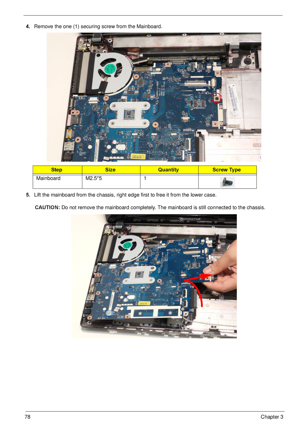 Acer NV59C manual Step Size Quantity Screw Type Mainboard M2.5*5 