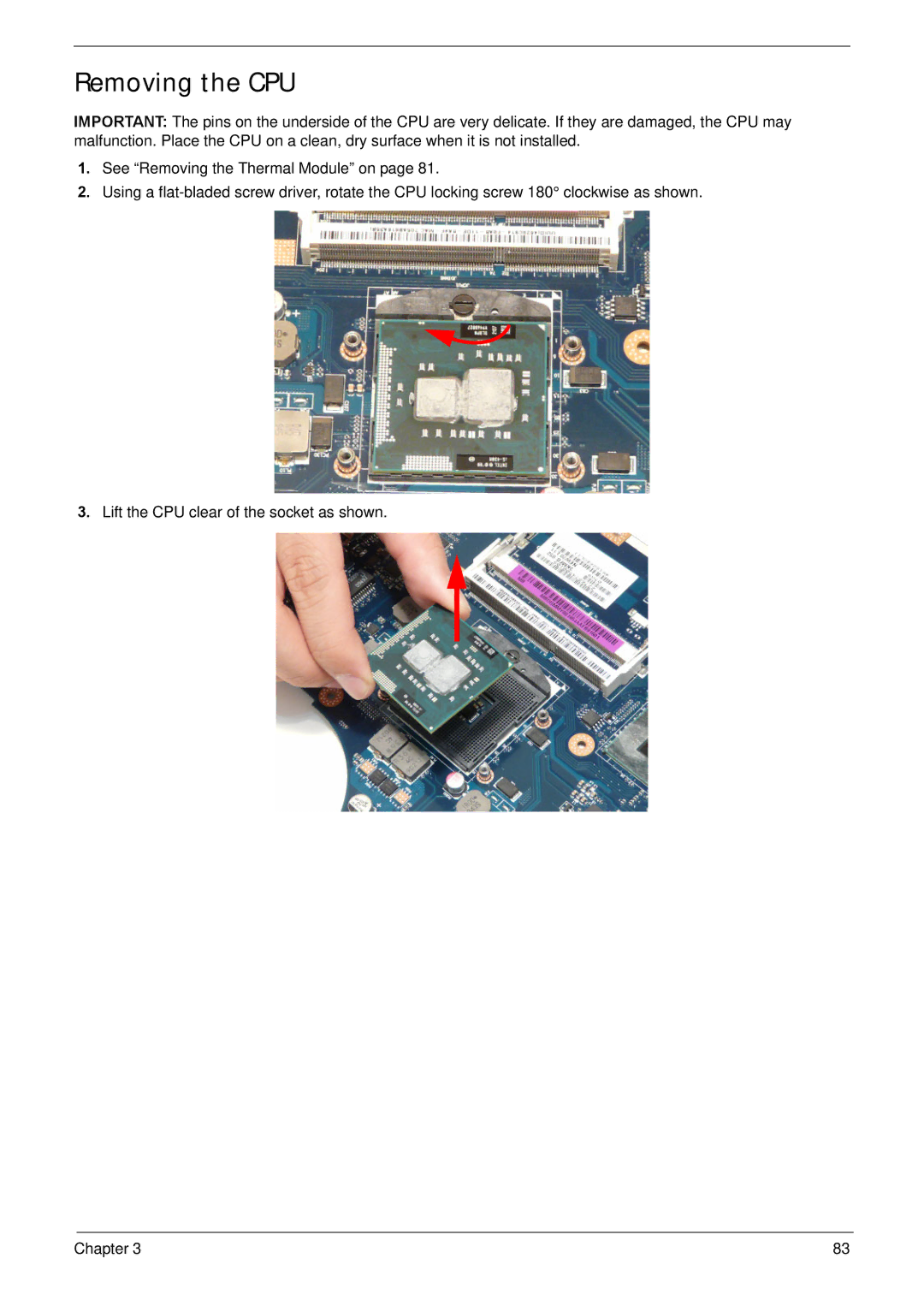 Acer NV59C manual Removing the CPU 