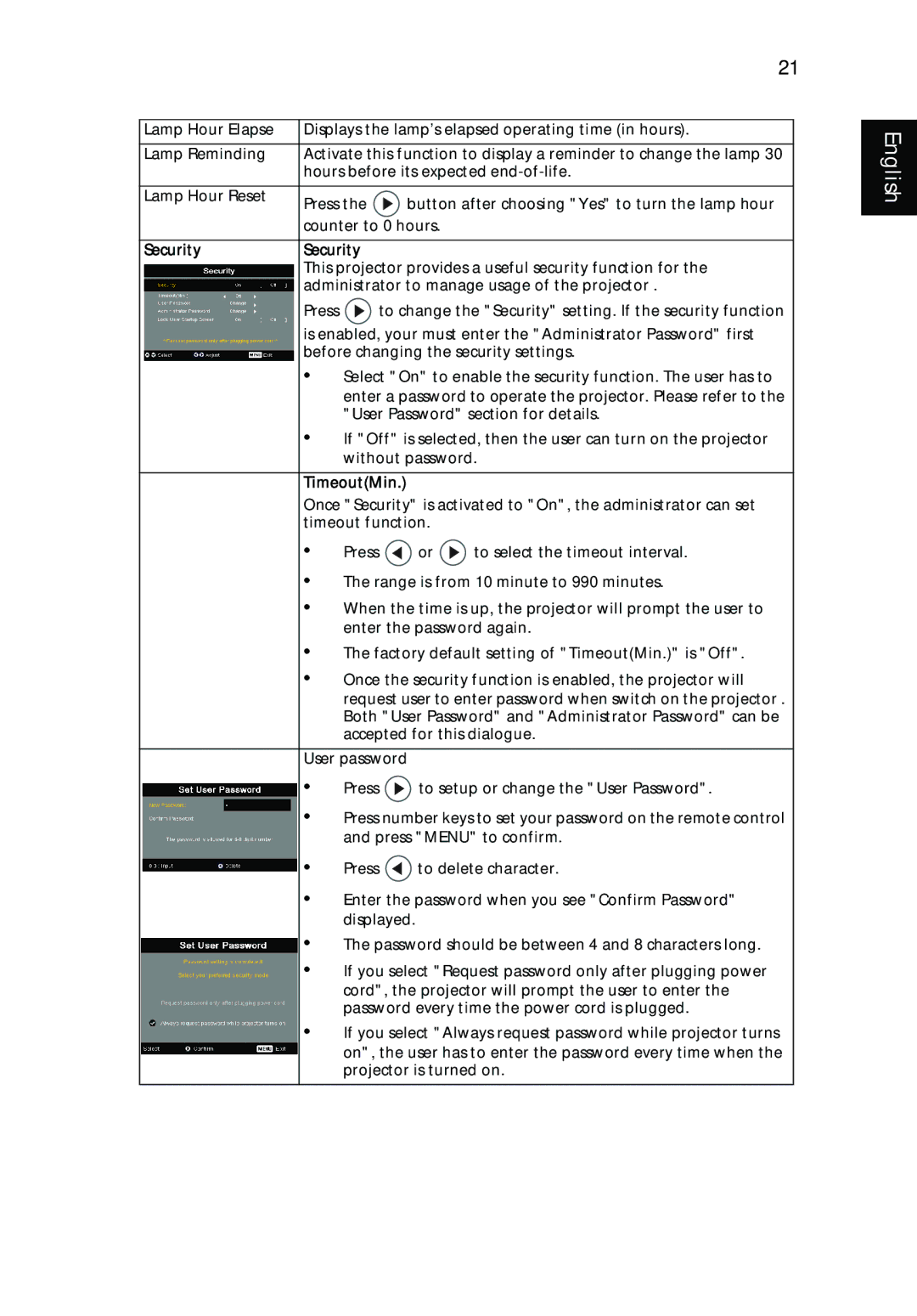 Acer P5270, P1265 manual Security 