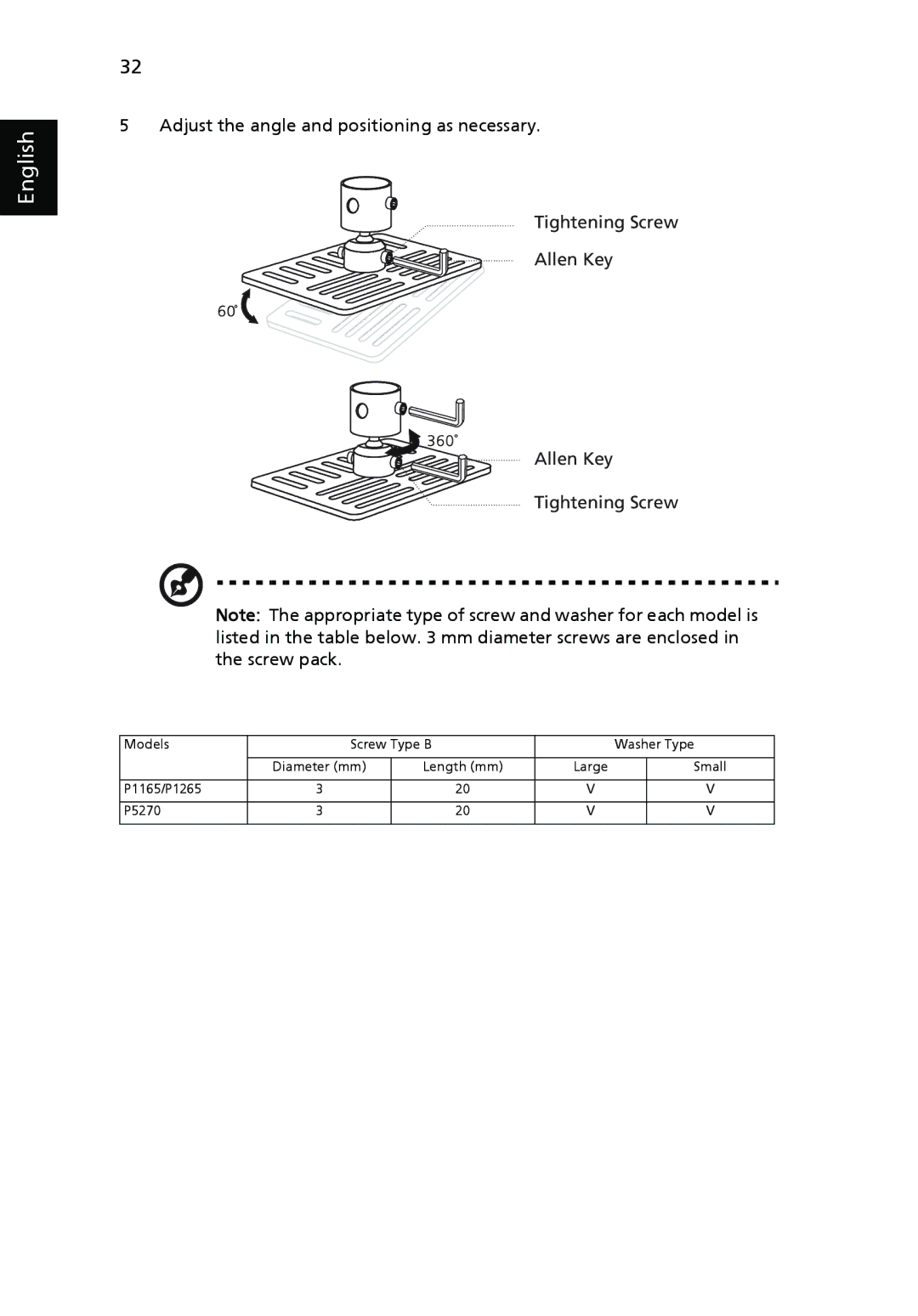 Acer P1265 manual English 