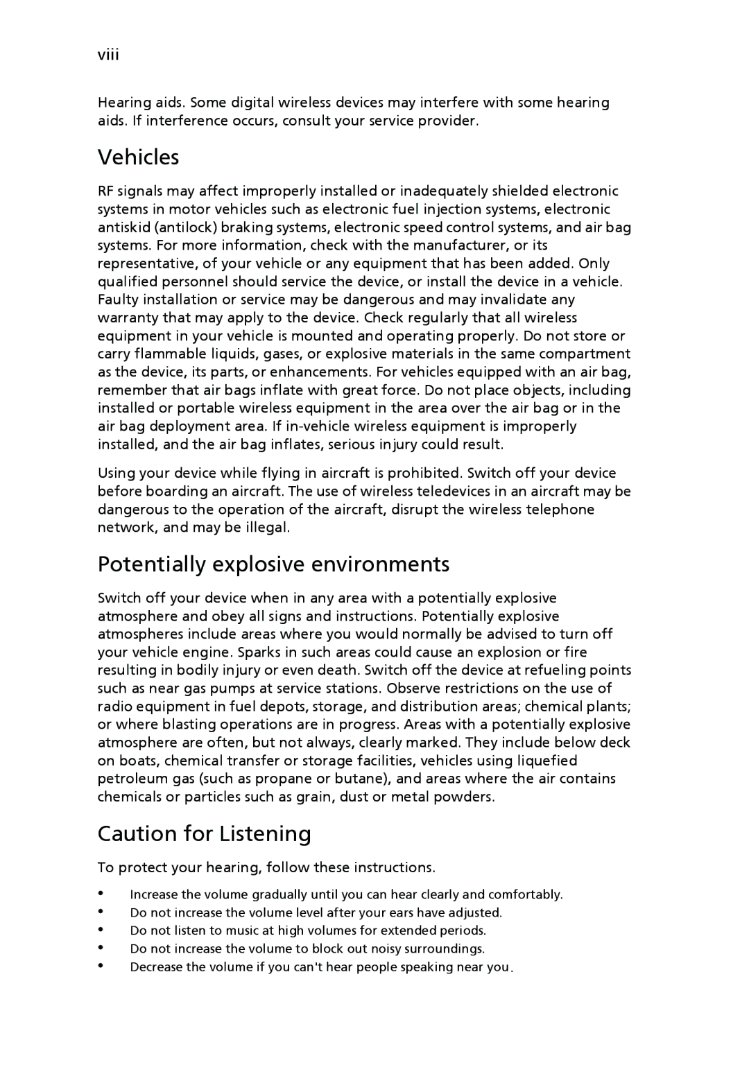 Acer P1265 manual Vehicles, Potentially explosive environments 