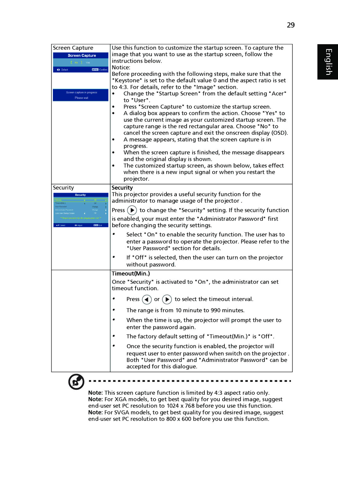 Acer P1165P, P1265P, P5370W, P5270, P5260i manual Security 