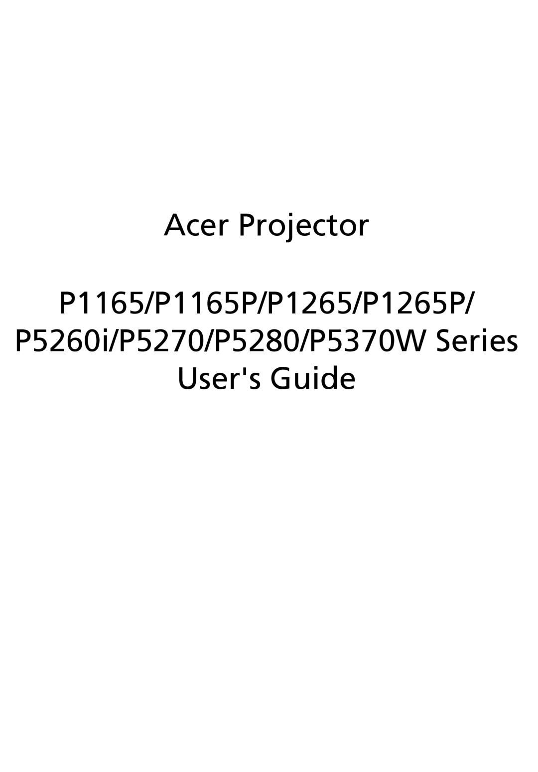 Acer P1165P, P1265P, P5370W, P5280, P5260i manual 